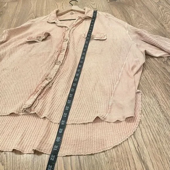 Free People FP One Scout Jacket Small Pink Waffle Thermal Oversized Shacket Boho - Picture 7 of 7